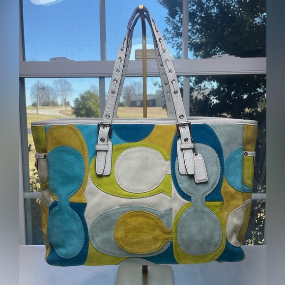 Coach Handbags - Coach Limited Edition Optic Signature C Suede Tote 🫐 🍋🟩